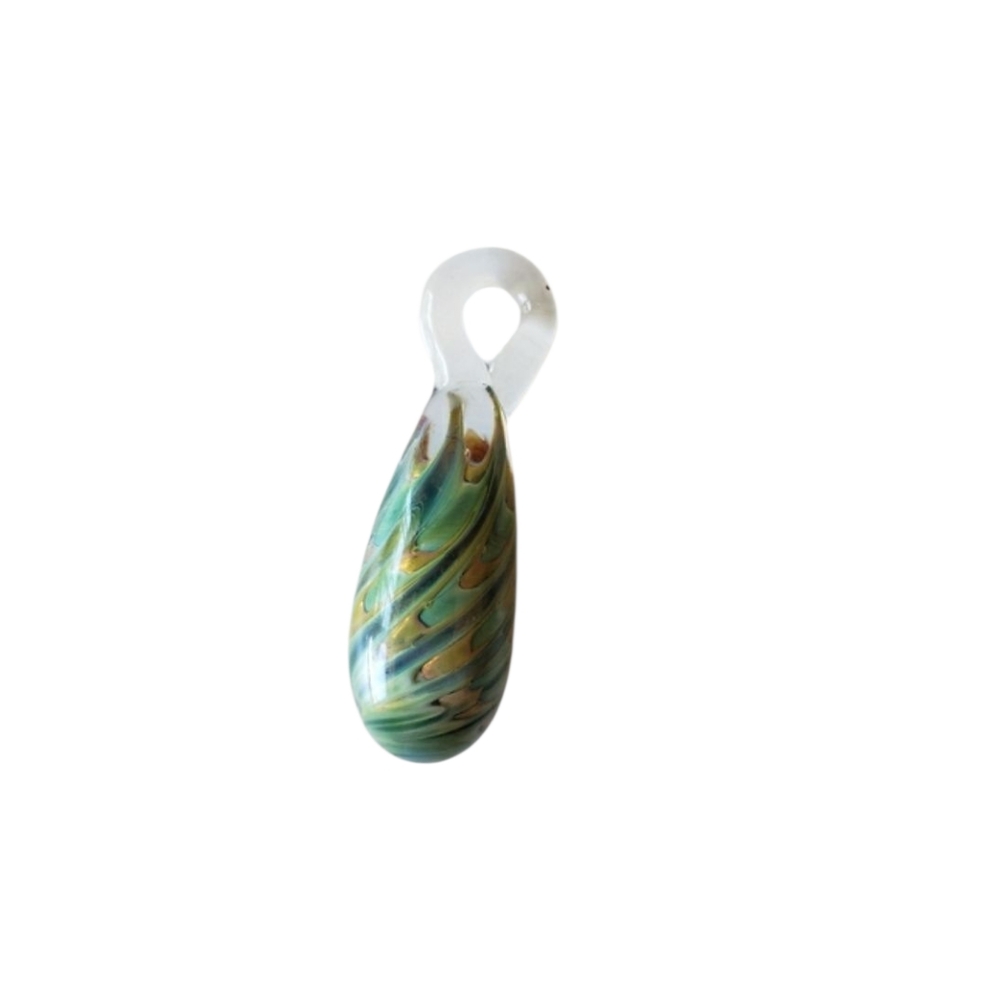 Blue and Gold Bubble Swirl Lampwork Boro Glass Pendant Teardrop Bead